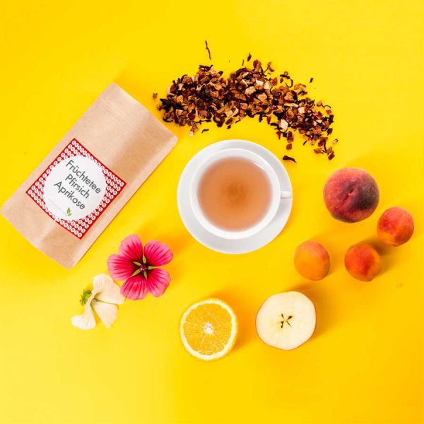 Genießen Sie den Geschmack eines Sommermorgens, mit Früchtetee Pfirsich-Aprikose.